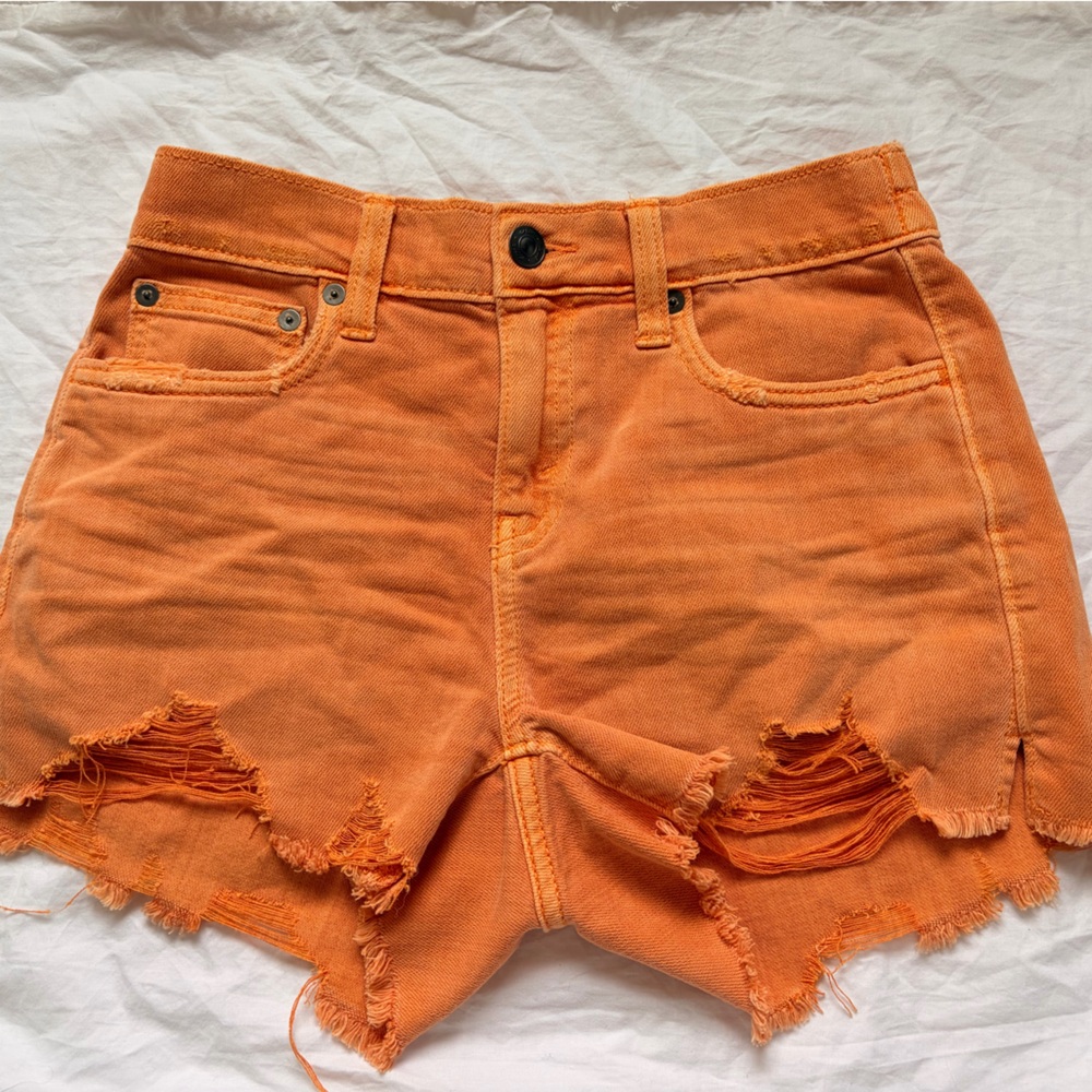 aerie Orange Distressed Jean Shorts